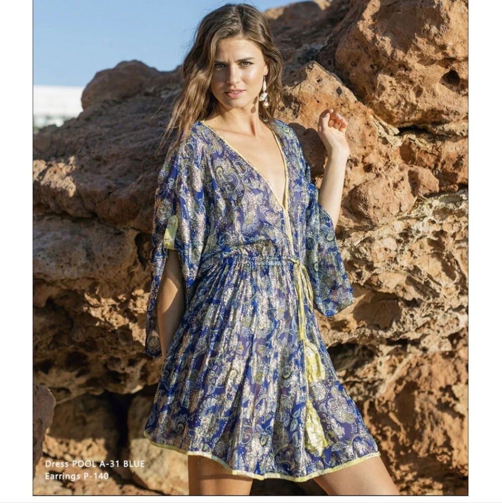 Miss june blue royal dress with gold metalic